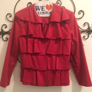 Red ruffle jacket.